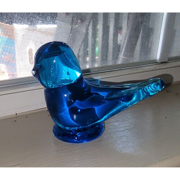 VTG Crystal Hand Blown Bluebird of Happiness Sea Blue Glass Figurine Signed 3"H - Picture 4 of 16